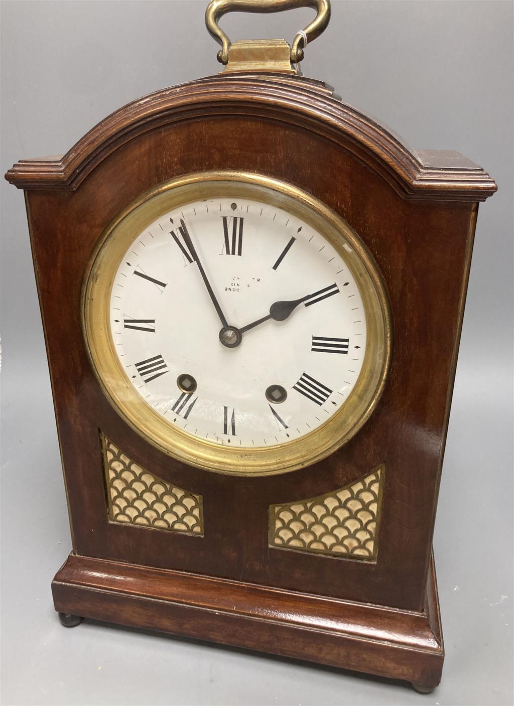 A German 19th century chiming bracket clock, in George III style, with brass grills, height 40cm